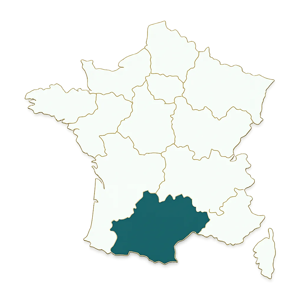 Carte de la France avec la r&eacute;gion Occitanie mise en &eacute;vidence